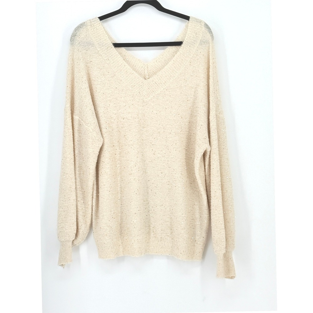 Listicle Women Sequin Shimmer V-Neck Oversized Y2k Sweater Glam Holiday Size M